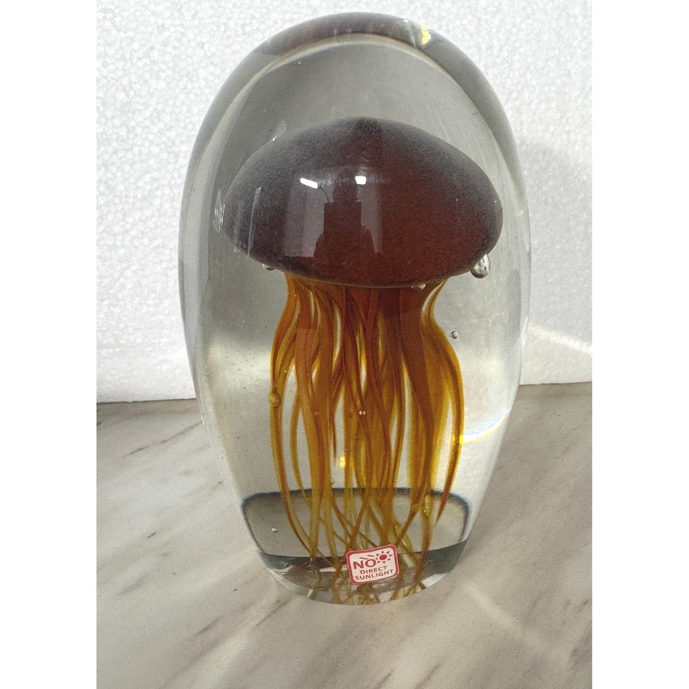Dynasty Gallery Handcrafted Glass Jellyfish Paperweight Amber Brown 6.25"
